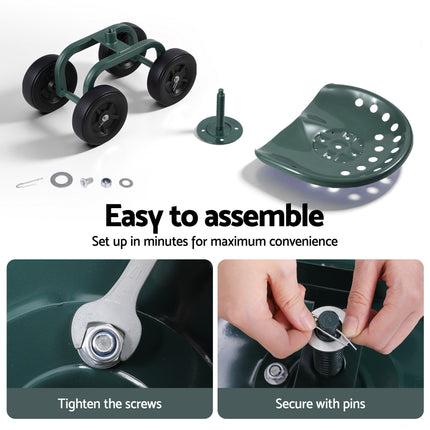 Gardeon Garden Seat 360 Swivel Rolling Adjustable Height Work Scooter Cart Wheels Heavy Duty 150kg 9