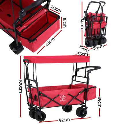 Gardeon Garden Cart with Removable Canopy Red 2