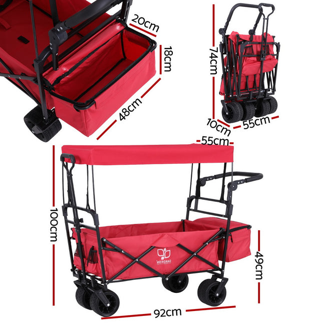 Gardeon Garden Cart with Removable Canopy Red 2