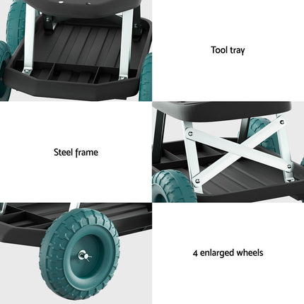 Gardeon Garden Cart Rolling Stool with Wheels Gardening Helper Seat Farm Yard 6