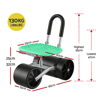 Gardeon Gardening Cart with 360° Swivel Seat | Rolling Work Seat with Adjustable Height & All-Terrain Wheels | 130KG Capacity Heavy Duty Garden Scooter for Back Pain Relief & Vehicle Detailing | Foldable Backrest & Ventilated Seat, Green 2