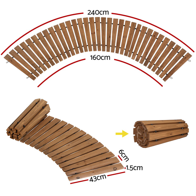Gardeon 8FT Wooden Garden Pathway Roll-Out Curved Walkway Outdoor Backyard Brown 2