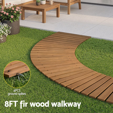 Gardeon 8FT Wooden Garden Pathway Roll-Out Curved Walkway Outdoor Backyard Brown 4