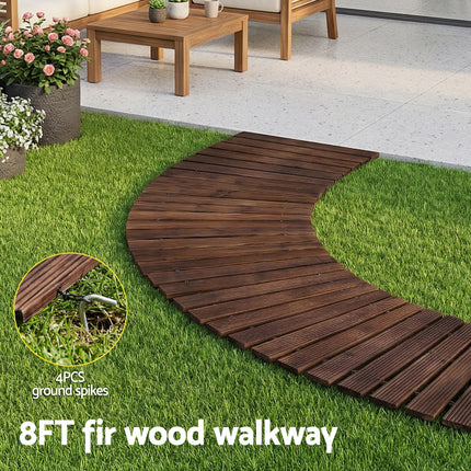 Gardeon 8FT Wooden Garden Pathway Roll-Out Curved Walkway Outdoor Backyard Charcoal Brown 4