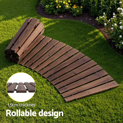 Gardeon 8FT Wooden Garden Pathway Roll-Out Curved Walkway Outdoor Backyard Charcoal Brown 5