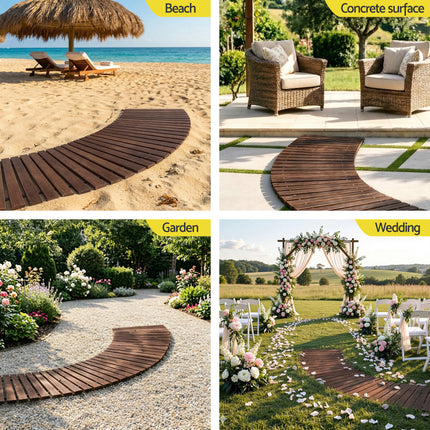 Gardeon 8FT Wooden Garden Pathway Roll-Out Curved Walkway Outdoor Backyard Charcoal Brown 7