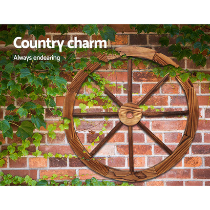 Gardeon Garden Decor Outdoor Ornament Wooden Wagon Wheel 3