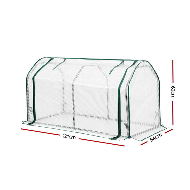 Green Fingers Mini Greenhouse PE Cover Green House Roll-Up Zippered Door 1.2x0.5x0.6M 2