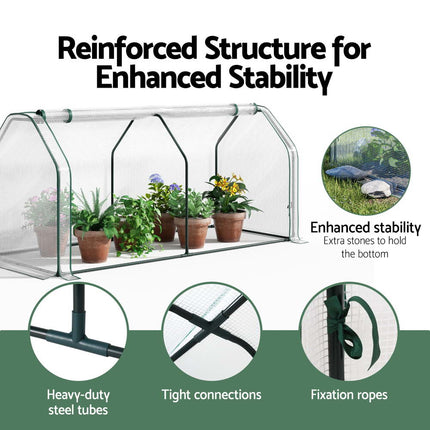 Green Fingers Mini Greenhouse PE Cover Green House Roll-Up Zippered Door 1.2x0.5x0.6M 6