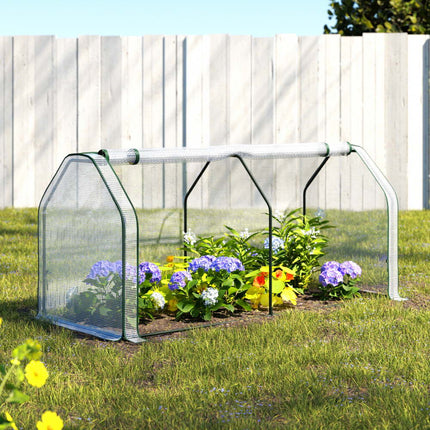 Green Fingers Mini Greenhouse PE Cover Green House Roll-Up Zippered Door 1.2x0.5x0.6M 7