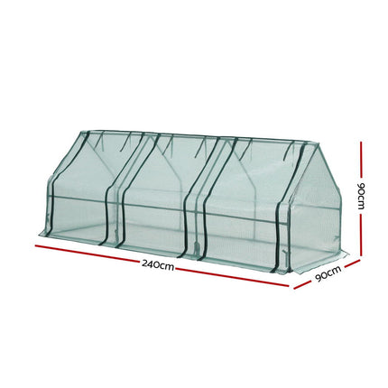 Green Fingers Mini Greenhouse 240x90x90cm Steel Frame PE Cover Outdoor Shelter 2