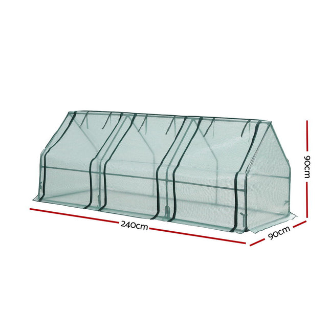 Green Fingers Mini Greenhouse 240x90x90cm Steel Frame PE Cover Outdoor Shelter 2