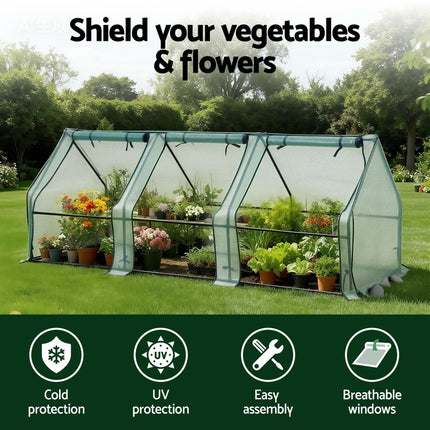 Green Fingers Mini Greenhouse 240x90x90cm Steel Frame PE Cover Outdoor Shelter 4