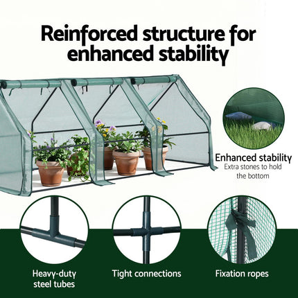 Green Fingers Mini Greenhouse 240x90x90cm Steel Frame PE Cover Outdoor Shelter 5