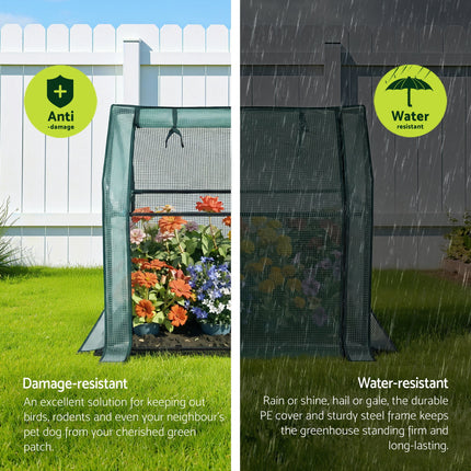 Green Fingers Mini Greenhouse 91x46x84cm Steel Frame PE Cover Outdoor Shelter 4