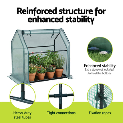 Green Fingers Mini Greenhouse 91x46x84cm Steel Frame PE Cover Outdoor Shelter 7