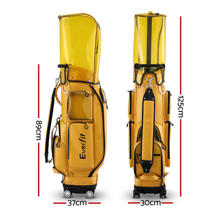 Everfit Golf Cart Bag Rolling Buggy Club Organiser Synthetic Leather Yellow 2