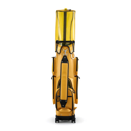 Everfit Golf Cart Bag Rolling Buggy Club Organiser Synthetic Leather Yellow 3