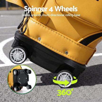 Everfit Golf Cart Bag Rolling Buggy Club Organiser Synthetic Leather Yellow 5