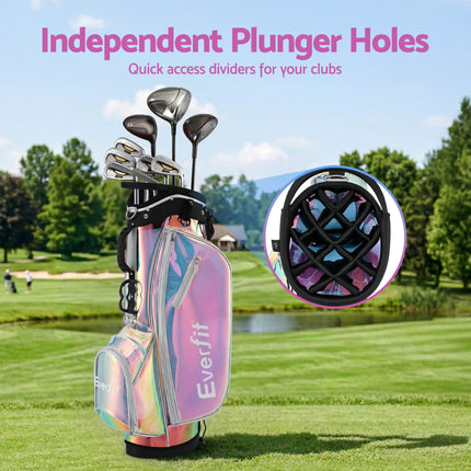 Everfit Golf Stand Bag Lightweight Carry Bag Dual Strap Club Divider Holographic 7