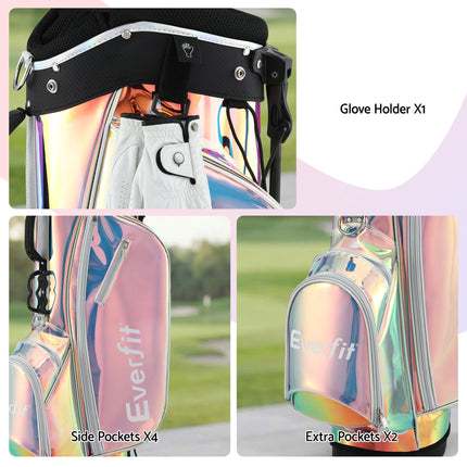Everfit Golf Stand Bag Lightweight Carry Bag Dual Strap Club Divider Holographic 8