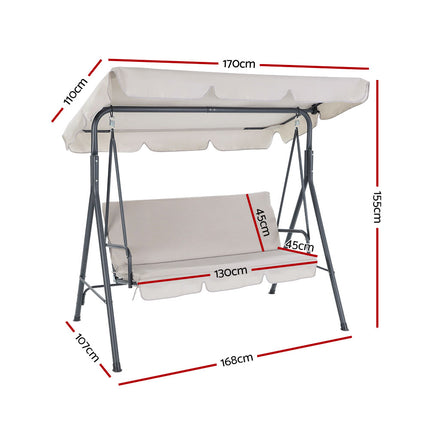Gardeon Outdoor Swing Chair Garden Chair Bench Furniture Canopy 3 Seater Beige 2
