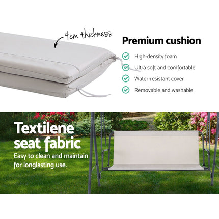 Gardeon Outdoor Swing Chair Garden Chair Bench Furniture Canopy 3 Seater Beige 5