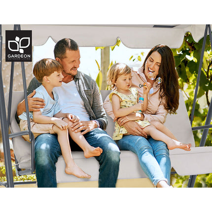 Gardeon Outdoor Swing Chair Garden Chair Bench Furniture Canopy 3 Seater Beige 7