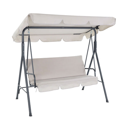 Gardeon Outdoor Swing Chair Garden Chair Bench Furniture Canopy 3 Seater Beige 8