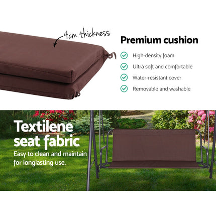 Gardeon Outdoor Swing Chair Garden Chair Bench Furniture Canopy 3 Seater Brown 5