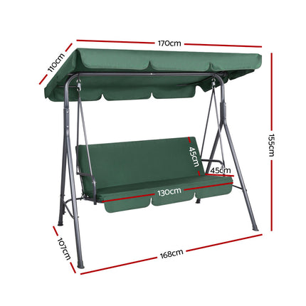 Gardeon Outdoor Swing Chair Garden Chair Bench Furniture Canopy 3 Seater Green 2