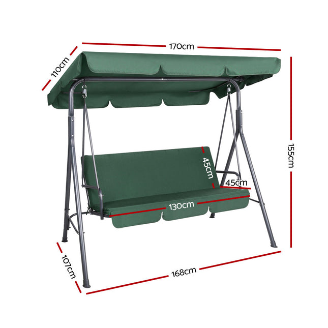 Gardeon Outdoor Swing Chair Garden Chair Bench Furniture Canopy 3 Seater Green 2