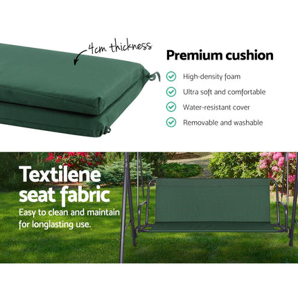 Gardeon Outdoor Swing Chair Garden Chair Bench Furniture Canopy 3 Seater Green 5