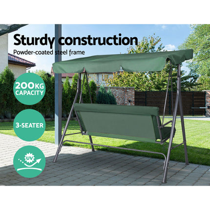 Gardeon Outdoor Swing Chair Garden Chair Bench Furniture Canopy 3 Seater Green 6