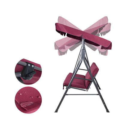 Gardeon Outdoor Swing Chair Garden Bench Furniture Canopy 3 Seater Wine Red 3