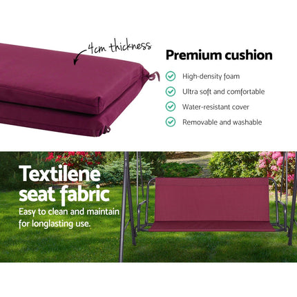 Gardeon Outdoor Swing Chair Garden Bench Furniture Canopy 3 Seater Wine Red 5