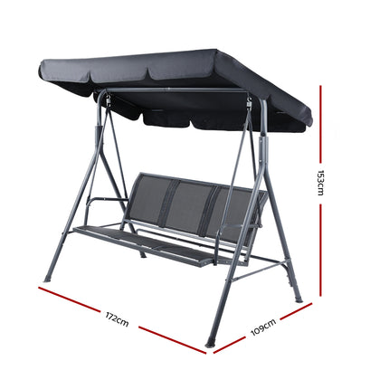 Gardeon Outdoor Swing Chair Garden Bench Furniture Canopy 3 Seater Mesh Black 2