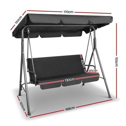 Gardeon Outdoor Swing Chair Garden Chair Bench Furniture Canopy 3 Seater Black 2