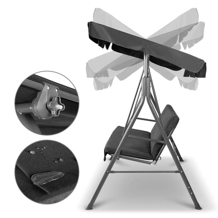 Gardeon Outdoor Swing Chair Garden Chair Bench Furniture Canopy 3 Seater Black 4