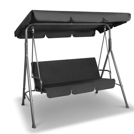 Gardeon Outdoor Swing Chair Garden Chair Bench Furniture Canopy 3 Seater Black 8