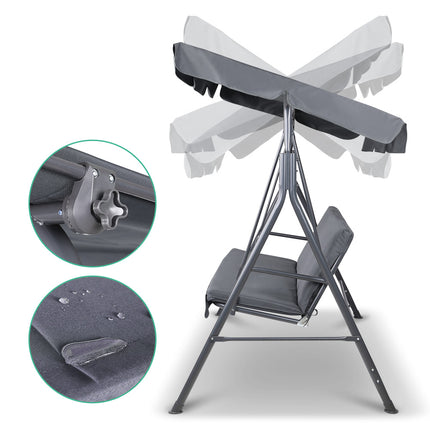 Gardeon Outdoor Swing Chair Garden Chair Bench Furniture Canopy 3 Seater Grey 4
