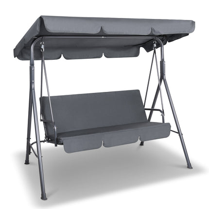 Gardeon Outdoor Swing Chair Garden Chair Bench Furniture Canopy 3 Seater Grey 8