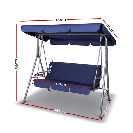 Gardeon Outdoor Swing Chair Garden Bench Furniture Canopy 3 Seater Navy 2