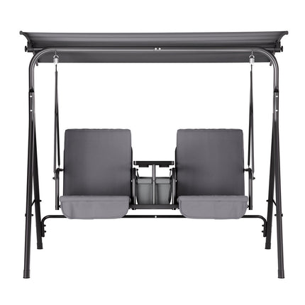 Gardeon Outdoor Swing Chair Garden Chair Canopy Cup Holder 2 Seater Grey 3