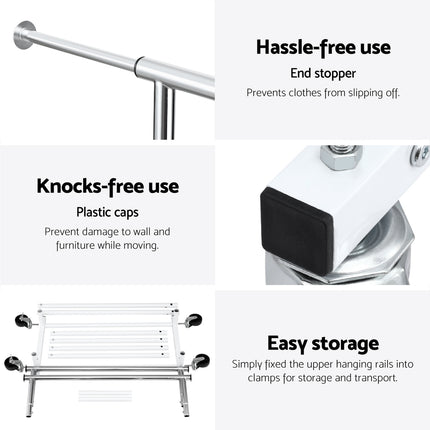 Artiss Clothes Rack Double Rod Airer Rail Coat Stand Adjustable Hanger 6