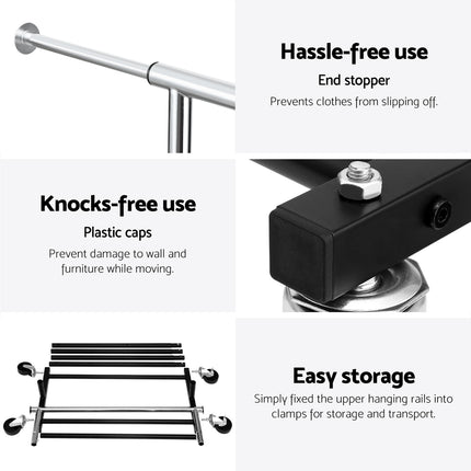 Artiss Clothes Rack Double Rod Airer Rail Coat Stand Adjustable Hanger 6