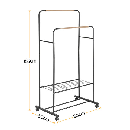 Artiss Clothes Rack Double Rod Airer Rail Coat Stand Hanger Storage Shelf 3