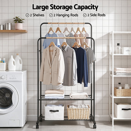Artiss Clothes Rack Double Rod Airer Rail Coat Stand Hanger Storage Shelf 5