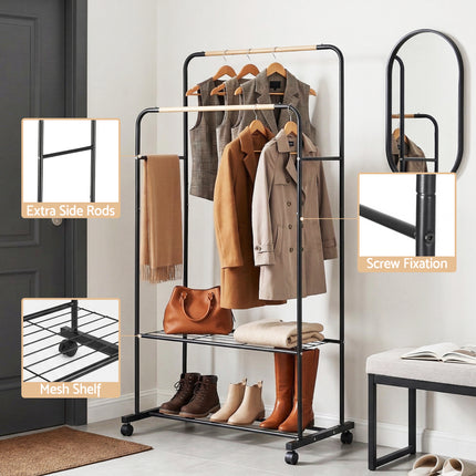 Artiss Clothes Rack Double Rod Airer Rail Coat Stand Hanger Storage Shelf 6
