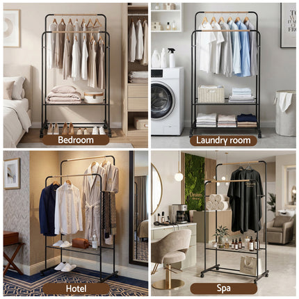 Artiss Clothes Rack Double Rod Airer Rail Coat Stand Hanger Storage Shelf 8